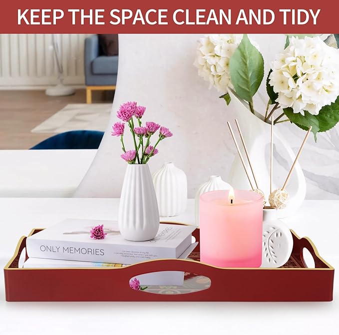 Boho Sturdy Acrylic Serving Tray with Handles,Rectangular Tray for Coffee Table,Food,Breakfast-Kitchen Countertop Tray,Ottoman Tray for Living Room,Plastic Decorative Tray (ART6, 30x40)