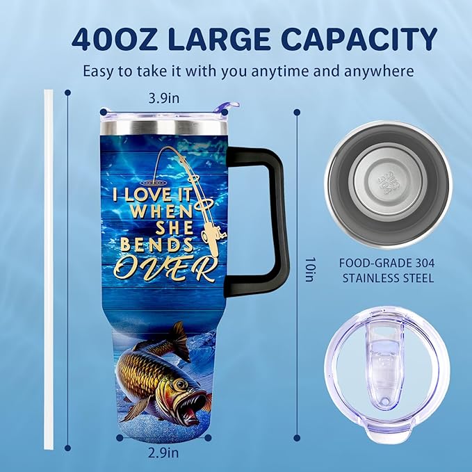 Fishing Gifts For Men Gifts for Fathers Day 40oz Black Born To Fish Forced to Work Travel Tumbler Birthday Christmas Presents For Grandpa Dad Uncle Boyfriend Fishing Lover Travel Cup With Lid Straw