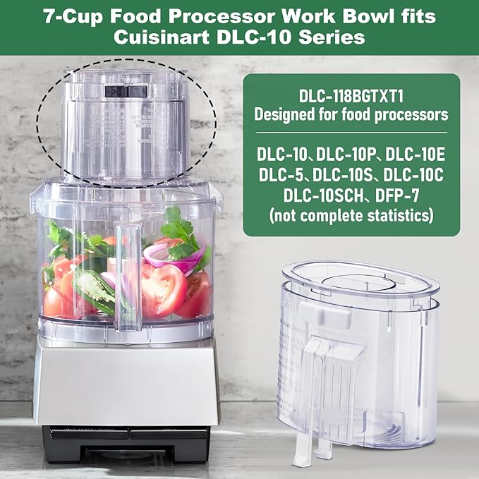 7-cup DLC-118BGTXT1 Pusher and Sleeve Assembly for 4 Locking Tabs DLC-117BGTXT-1 FP-631AGTXT-1 Food Processor Work Bowl Fits Cuisinart DLC-10 DFP-7BC, DLC-10C, DLC-10S, DLC-10SY, DLC-10SYP1