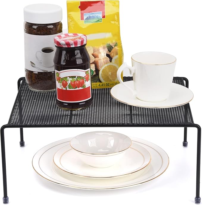 SIBAO Set of 4 Mesh Kitchen Shelves Cabinet Storage Shelf Rack (13.1 x 10.2 Inch) ，Kitchen Bathroom Pantry Cupboard Desk Home Office, Fridge, Non-Slip Plastic Feet (4, Black)