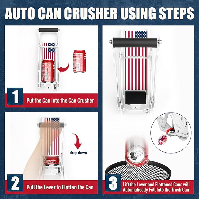 Mckay 16 Oz. and 12 Oz. Metal Can Crusher Auto Recycling, Heavy-Duty Can Crusher Wall Mounted, Can Smasher for Aluminum Seltzer, Soda, Beer Cans and Bottles for Recycling (Auto) White