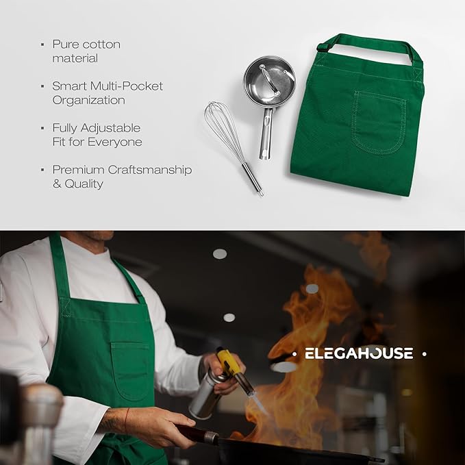 Unisex Apron with Pockets for Cooking, Salon & Art - 100% Cotton Adult Kitchen, Chef, Stylist Apron (Green)