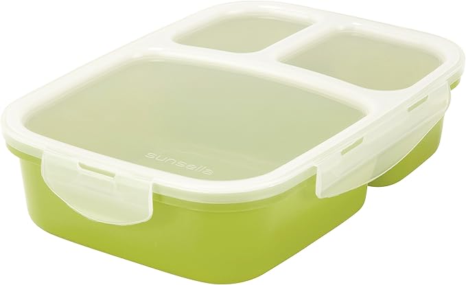 Leakproof, 3 Compartment, Bento Lunch Box, Airtight Food Storage Container (1 Pc) - Green