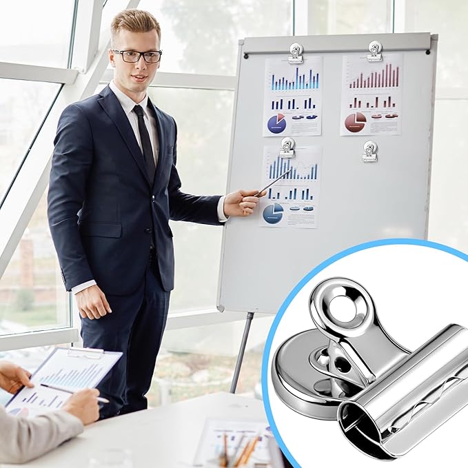 18 Pcs Magnetic Clips 1.26 Inch Metal Heavy Duty Refrigerator Magnet Clips with Box for Whiteboard Fridge Photo Displays Office School Classroom, Sliver