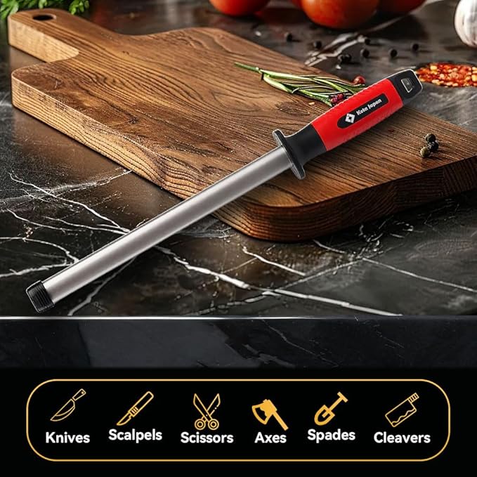 Kota Japan 10-inch Professional Diamond Rod with Carbon Steel Core Dual Grit Sharpener Stick – Coarse Diamond Hone & Fine Ceramic Polishing for Chef, Kitchen, Hunting Knives and other Tools
