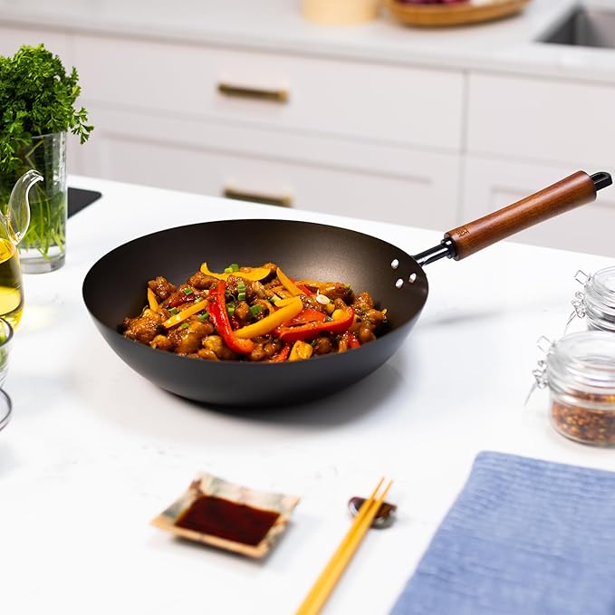 JOYCE CHEN Classic Series 12-Inch Preseasoned Carbon Steel Stir Fry Pan