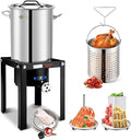 ARC Stainless Steel Stock pot with Propane Burner, Seafood Boil Pot with Basket and Steamer, Cookware for Crawfish Crab Shrimp Lobster Boiling Pot, Turkey Fryer Pot (SS Pot with Alloy Steel Burner)