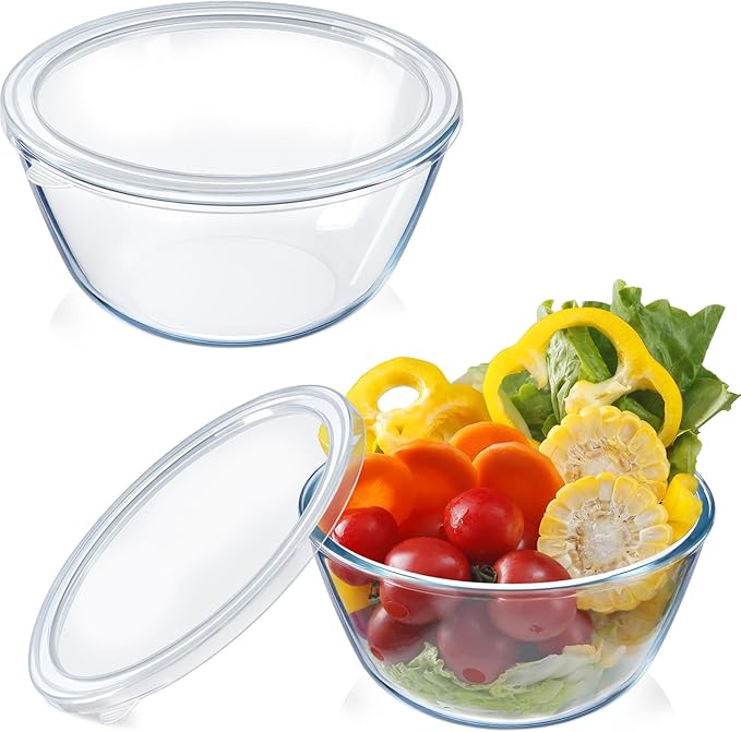 NUTRIUPS Glass Bowls Set Cereal Bowl Glass Salad Bowls Small Bowl for Kitchen (30oz-2pcs with lids)