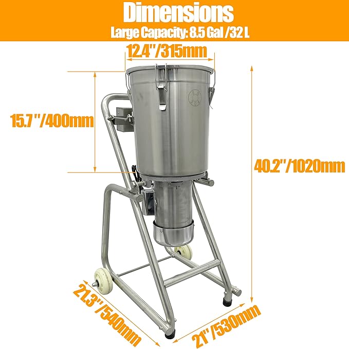 TECHTONGDA Commercial Food Processor Cutter, Multifunction Meat Vegetable Chopper, 32L Capacity Fruit Blender, Stainless Steel Meatball Beater, Ideal for Vegetable Fruits Grains Peanut Ginger Garlic