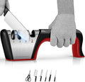 4-in-1 knife sharpener [4 stages], original quality polishing blade, the best kitchen tool for paring knives, steel knives and scissors - including a pair of anti-cutting gloves
