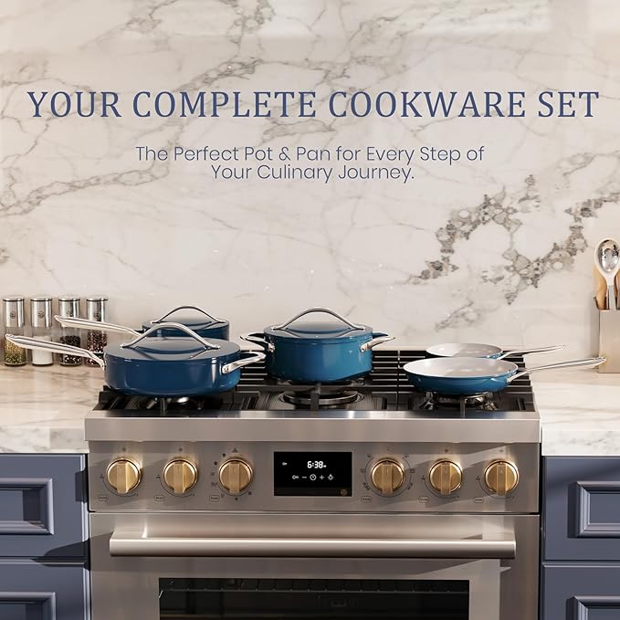 Nonstick Ceramic Sauté Pan w/Lid (4.5 qt, 11") Deep Frying Pan for All Cooktops Non Toxic Skillet PTFE/PFOA/PFAS Free, Even Heat Distribution Stainless Steel Stay-Cool Handle, Navy Blue