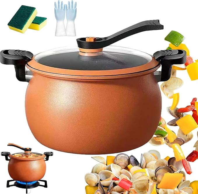 8QT Multifunctional Large Capacity Non-stick Pressure Cooker, 8QT Micro Pressure Cooker with Anti-Scalding Handle & Visible Glass Cover,Transparent Glass Cover, for Induction Cookers Gas Stoves (B)