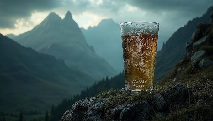 MAP OF MIDDLE EARTH Engraved 16oz Pint Glass | Inspired by Tolkien Ring and Elfs Magic Orcs | Great Christmas Gift Idea | Unique Elvish Fantasy Wizard Fantasy Decor!