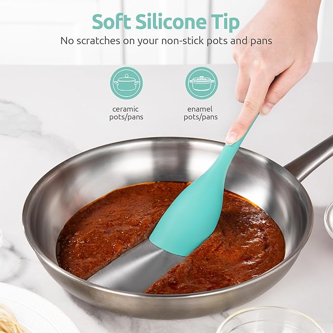 600ºF Heat Resistant Spatula Spoon: U-Taste Flexible Silicone Cooking Scoop Spoonula, Serving Mixing Scraping Food in Non-Stick Pan Cookware, Seamless Multifunctional Kitchen Utensil (Aqua Sky)