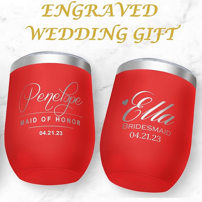 Gifts Inscribed Personalized Wine Tumbler with Lid – Red Custom Engraved Stainless Steel Insulated Mug for Hot & Cold Drinks – Customized Bridesmaid, Wedding, or Birthday Gift