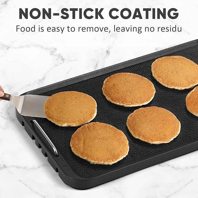 CUSIMAX Stove Top Griddle Pan, 14.96" x 8.66" Aluminum Non-stick Grill & Griddle Pan with Stainless Steel Handles, Flat Top Grill for Gas Stove/Charcoal Grills/Indoor&Outdoor Grill or Campfire