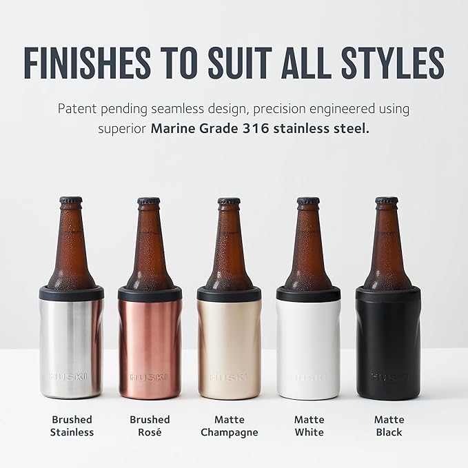 Huski Beer Cooler 2.0 | NEW | Premium Can and Bottle Holder | Triple Insulated Marine Grade Stainless Steel | Detachable 3-in-1 Opener | Works as a Tumbler | Best Gifts for Beer Lovers (Champagne)