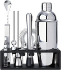 TNGO Cocktail Shaker Set - Mixology Bartender Kit with Sleek Stand - Premium Bar Tool Set All Bar Accessories Includes Martini Shaker Drink Mixer, Muddler, Jigger, Strainer, Bar Mixer Spoon