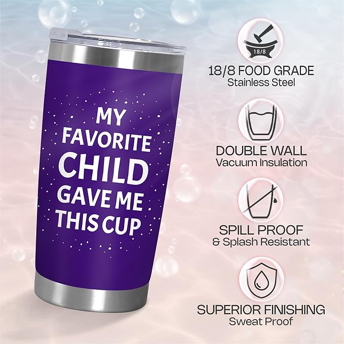 TEEZWONDER Christmas Birthday Gifts for Mom from Daughter Son - Favorite Child 20 oz Stainless Steel Insulated Coffee Tumbler with Lid - Mothers Mama Birthday Gifts, Funny Tumbler for Women