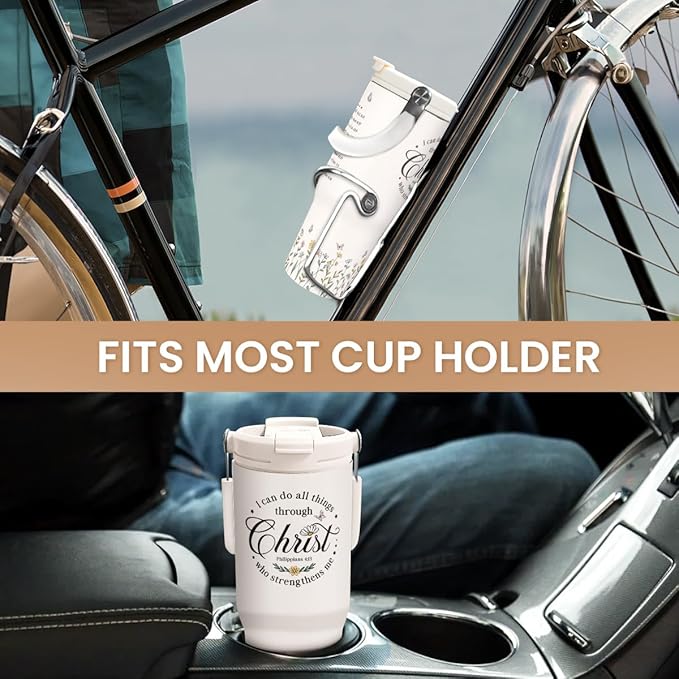SANDJEST Christian Tumbler with Handle 30oz, Religious Gifts for Women, Stainless Steel Flip Straw Insulated Tumblers Coffee Travel Cup, Inspirational Gifts for Her for Birthday Christmas Mothers Day