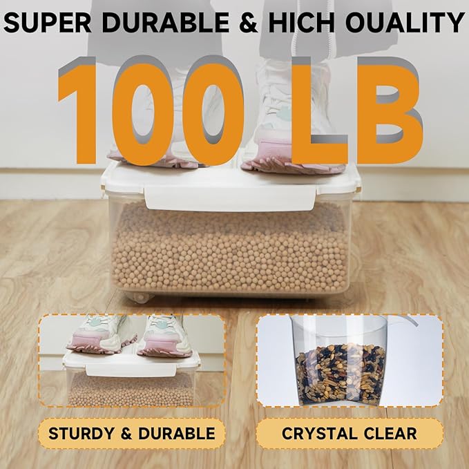 LivLab Mker 10 lbs Cereal Containers Storage - Airtight Flour Storage Container with Lids & 10 lbs Rice Dispenser, BPA Free Pantry Containers for Sugar and Cereal, White