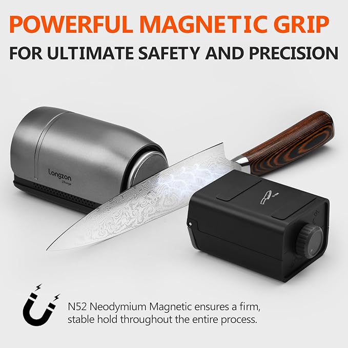 Longzon ZForge Electric Rolling Knife Sharpener Adjustable 10°–25° Angles, Easy Sharpening, Professional Kitchen Knife Sharpener Kit with Diamonds Discs for All Kitchen Knife Sets
