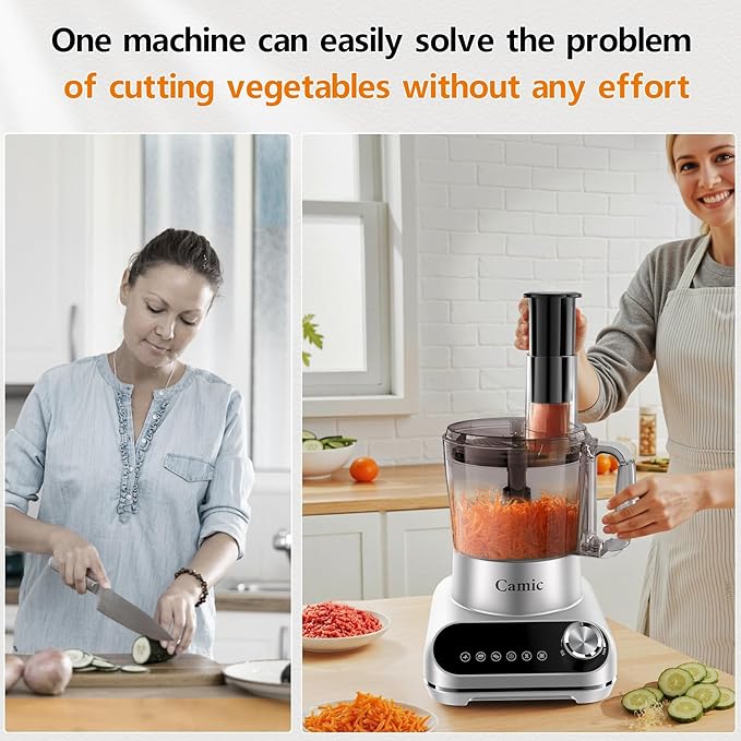 Camic Blender & Food Processor Combo,600W,6 Functions for Smoothies,Chopping,Slicing,Shredding,Grinding,Dough & More,72-oz.Blender Pitche,64-oz. Processor Bowl,13-oz. To-Go Cup,6-oz. Grinder Cup