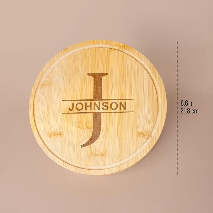 Custom engraved luxury charcuterie board & knife set/4pcs, personalized cheese chopping serving tray for fruits, food, dessert, bread for table decoration, personalized gift for dinner host (Monogram)