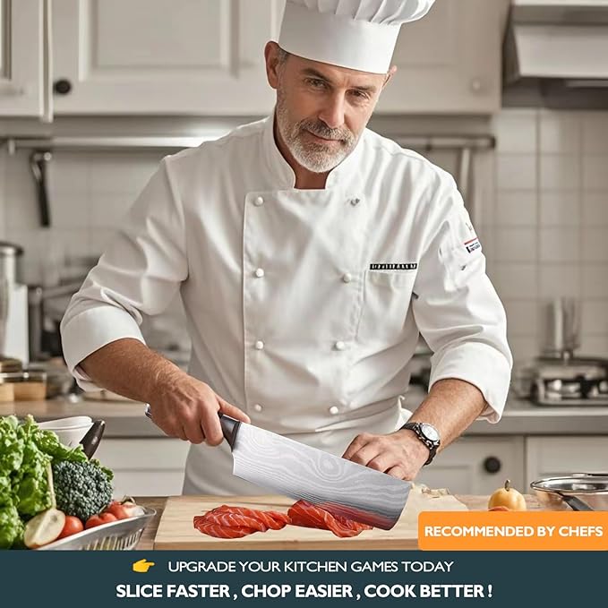 Nakiri Knife-7", Japanese High Carbon Stainless Steel Nakiri Chef Knife, Ultra-Sharp for Meat & Vegetables, Ergonomic Pakkawood Handle, Multipurpose Kitchen Knife