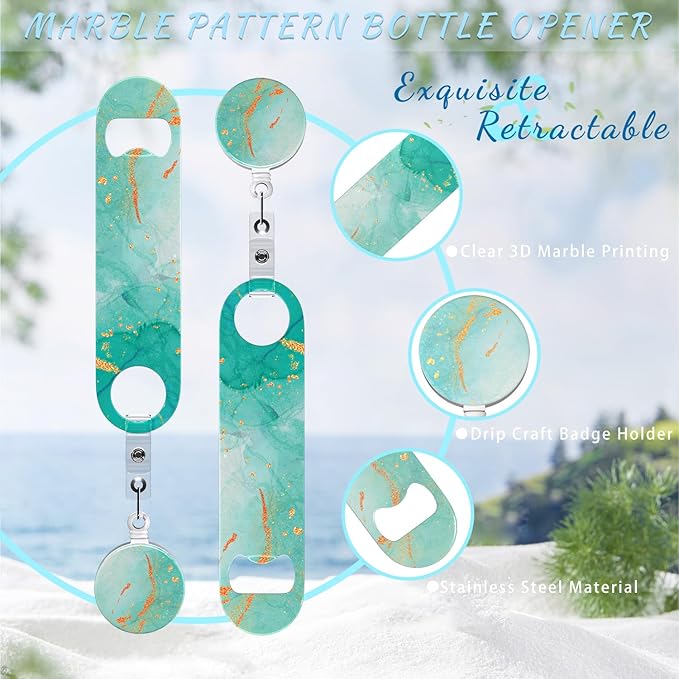 6 PCS Bottle Opener, Retractable Stainless Steel Beer Opener with Round Badge Colorful Flat Beer Bottle Openers with Belt Clip for Kitchen Restaurant Party 4.92" x 1.18"