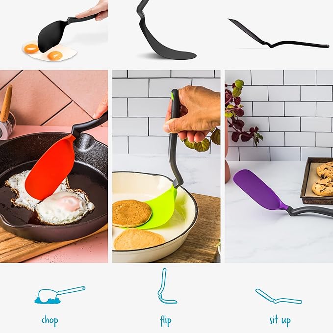 Dreamfarm Chopula Non-Stick-Safe Super-Flexible Sit-Up Spatula with Strong Flat Edge to Separate Food - 12" Black