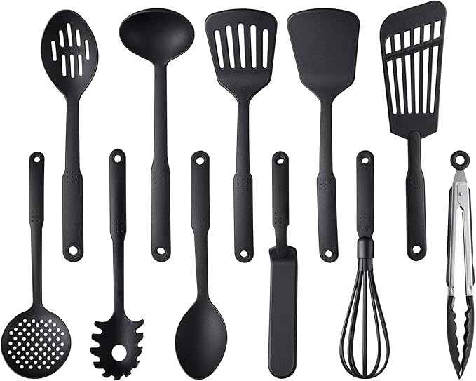 TJ POP Kitchen Utensils Set of 11 Pcs, Nylon Utensils Set, Non-Stick Cooking Utensils Set 410°F Heat Resistant, Kitchen Gadgets Accessories Tools for Cookware (BPA Free)