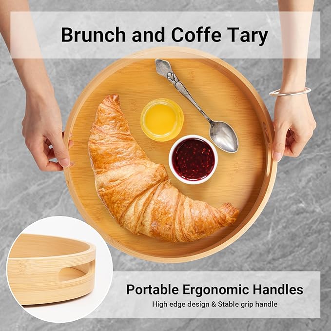 14in Bamboo Lazy Susan Pantry Organizer and Storage for Countertop and Spice Organization for Cabinet Round Rotating Serving Tray Turntable Seasoning Organizer for Kitchen Table Top