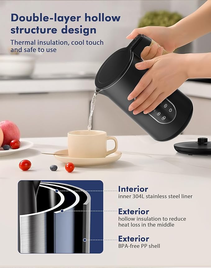 1.7L Electric Kettle with 4 Temperature Presets, Digital Display, Water Boiler with 304 Stainless Steel, Electric Tea Kettle Temperature Control