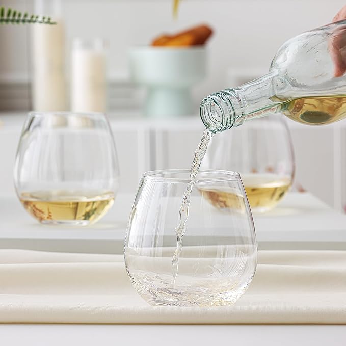 Stemless Wine Glasses Set of 6, 15oz Red & White Wine Glasses for Daily Use, Wedding, Birthdays, Housewarming Gift, Hosting, Home Bar, Evening Party(Clear)