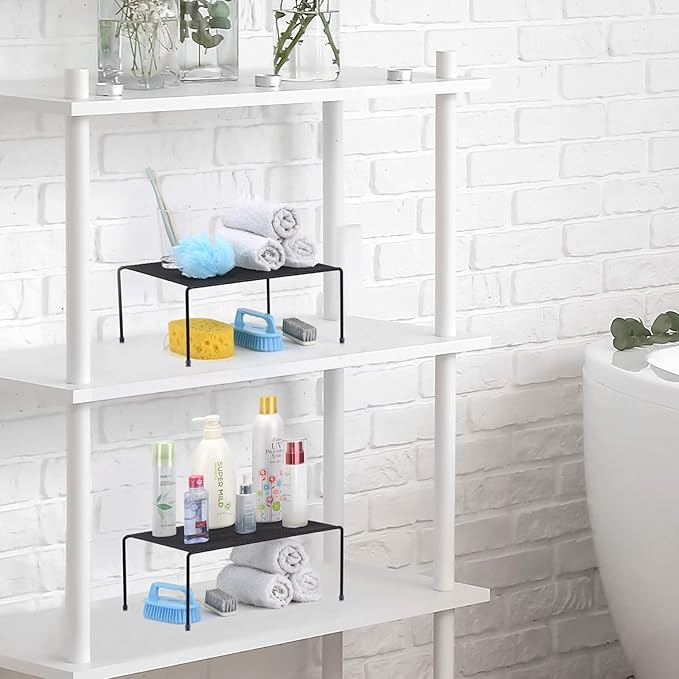 SIBAO Set of 4 Mesh Kitchen Shelves Cabinet Storage Shelf Rack (13.1 x 10.2 Inch) ，Kitchen Bathroom Pantry Cupboard Desk Home Office, Fridge, Non-Slip Plastic Feet (4, Black)