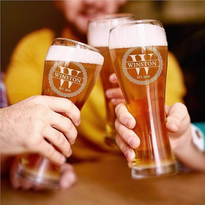 Gifts Inscribed Personalized Beer Can Glass 16oz – Custom Laser Engraved Drinking Glass – Unique Glassware Gift for Birthday, Wedding, Anniversary, Fathers Day (Custom Designs, Beer Pilsner)
