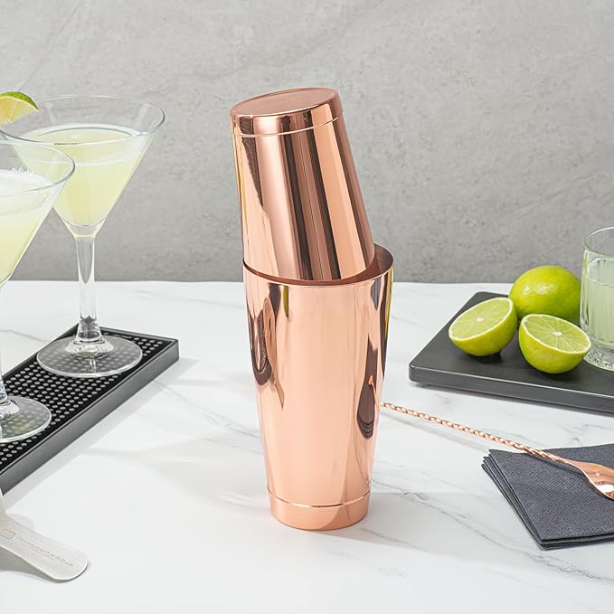 Restaurantware Bar Lux 24 Ounce Boston Shaker 1 Copper-Plated Cocktail Shaker - Weighted Bottom No Leak Stainless Steel Martini Drink Mixer Essential Bar Tool For Home Use Or Bartenders