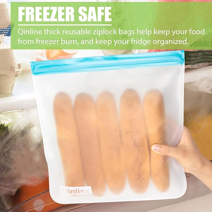 Reusable Food Storage Bags - 10 Pack Freezer Bags, Extra Thick Leakproof Lunch Bags for Salad Fruit Marinate Meats Travel - 10 Sandwich Storage Bag