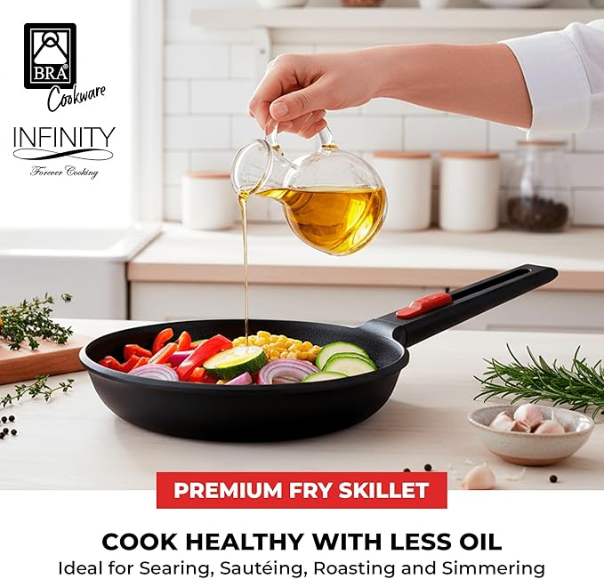 BRA COOKWARE Infinity Nonstick Frying Pan | 11-Inch Cast Aluminum Skillet | PFOA/PFAS Free Fry Pan | All Cooktops (incl Induction) Searing Skillet | Oven Safe up to 425°F (w/o Removable Handle)