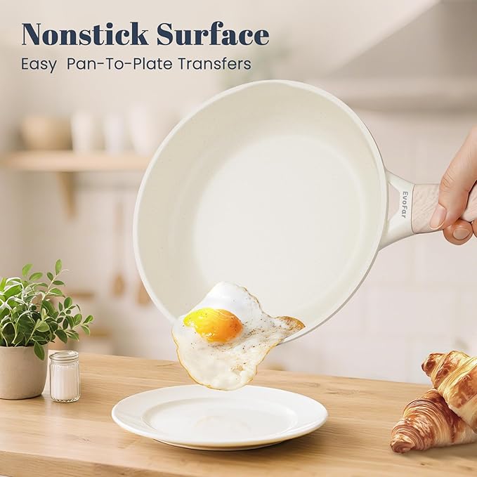 Granite Frying Pan, 8 Inch Non Stick Frying Pans, Lightweight Nonstick Pans for Omelets & Eggs, PFOA & PFAS Free Non-toxic Cookware Chef's Pan, Induction Compatible Fast & Even Heat Skillet