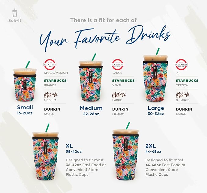 Sok It JavaSok Iced Coffee & Cold Soda Insulated Neoprene Cup Sleeve (Music to My Ears, Large: 30-32oz)
