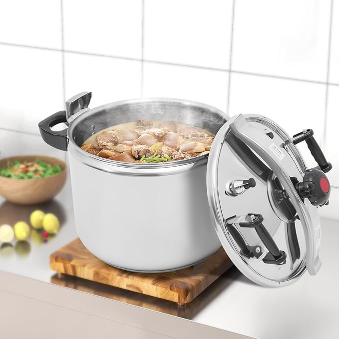 27 Quart Aluminum Pressure Cooker, Commercial Olla de Presion, Large Steamer Cooking Pot Pressure Canners with Safety Lock Valve & Pressure Limiting Valve (42Qt)