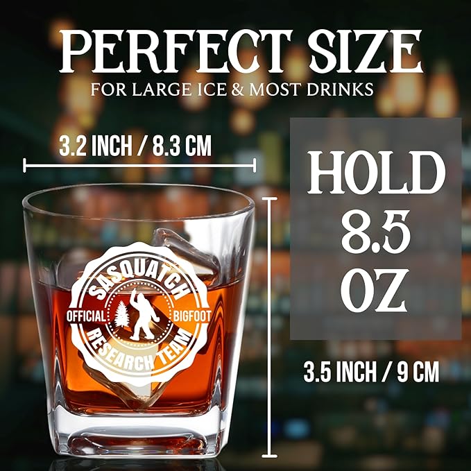 Onebttl Bigfoot Gifts for Men, Sasquatch Gifts, 8.5 oz Whiskey Glass for Lovers - Official Research Team