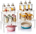 Acrylic Spice Rack Organizer Shelf for Cabinet, Set of 4 Shelves for Kitchen Organizers and Storage, Stackable Display Riser Shelf for Countertop Display Pantry Cabinet, Clear Shelves Room Decor