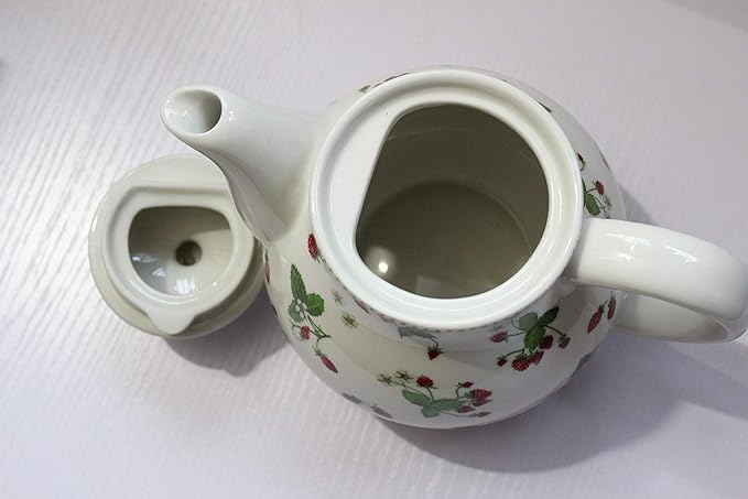Porcelain Teapots,Lovely Strawberry Design Tea Pot for Tea or Coffee,Ceramic Teapot with Lids,Home and Kitchen Dining Serveware Pot,Beige