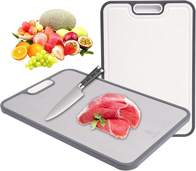 Titanium Cutting Board for Kitchen, Double-Sided Food-Grade Design with Pure Titanium & Wheat Straw PP, Non-Slip Edges, for Meat, Vegetables, Baking, Safe & Easy to Clean