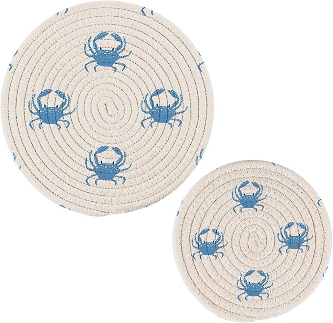 Kitchen Trivets Pot Holders Set of 2, Blue Sea Crab Trivets for Hot Pots Dishes Woven Trivet Coaster Pad Mat for Counter