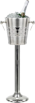 Indo-Persian Brushed Nickel Plated Majestic Wine & Ice Bucket with Steel Bucket Stand | Wine Chiller On Stand Kitchenware Bar Ware