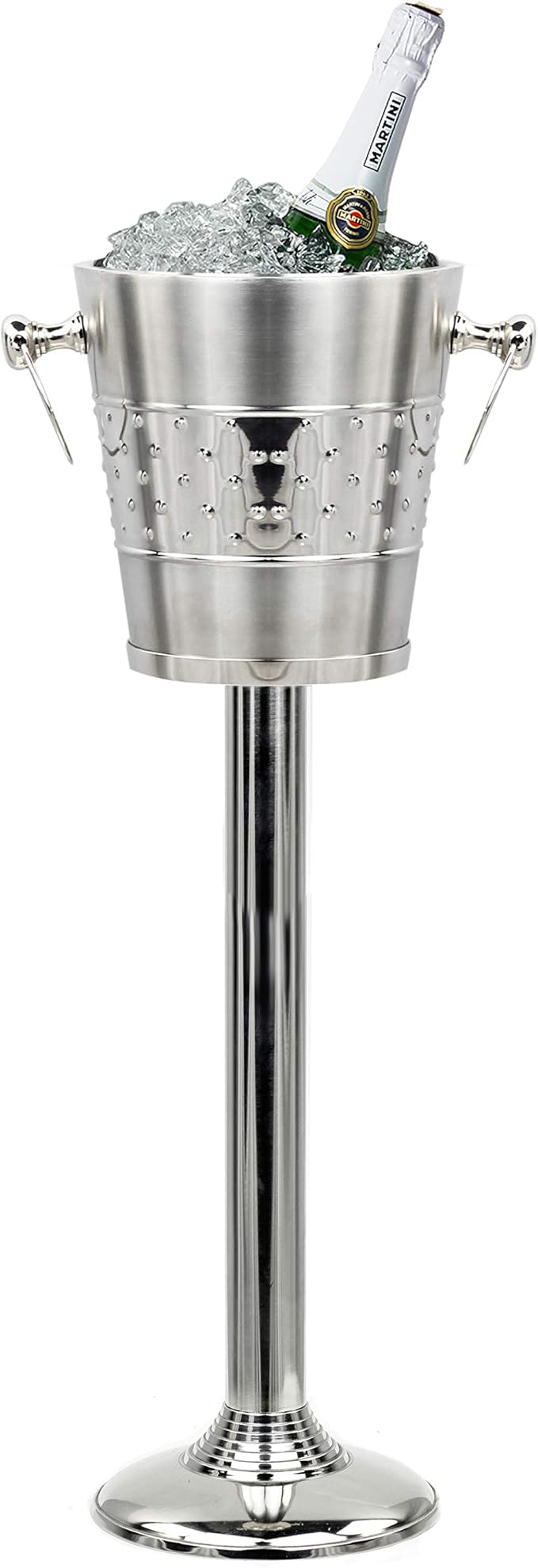 Indo-Persian Brushed Nickel Plated Majestic Wine & Ice Bucket with Steel Bucket Stand | Wine Chiller On Stand Kitchenware Bar Ware